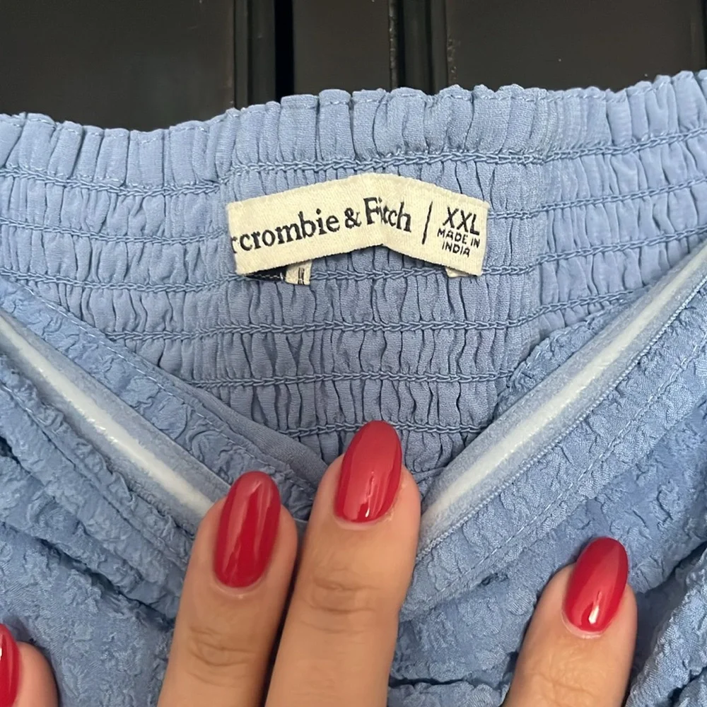 Abercrombie & Fitch Blue Puff off the shoulder Sleeve Midi Dress Emerson Poplin - Picture 2 of 5